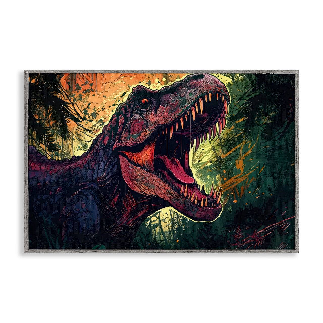 Stupell Industries Dark Roaring T-Rex Framed Giclee, design by Creative Studio